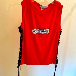 Madonna 2001 drowned world, tour shirt, cotton, sleeveless red side ties
